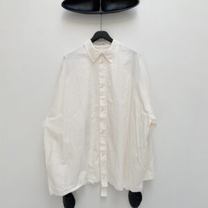 Frontside of oversized shirt in off white organic cotton poplin