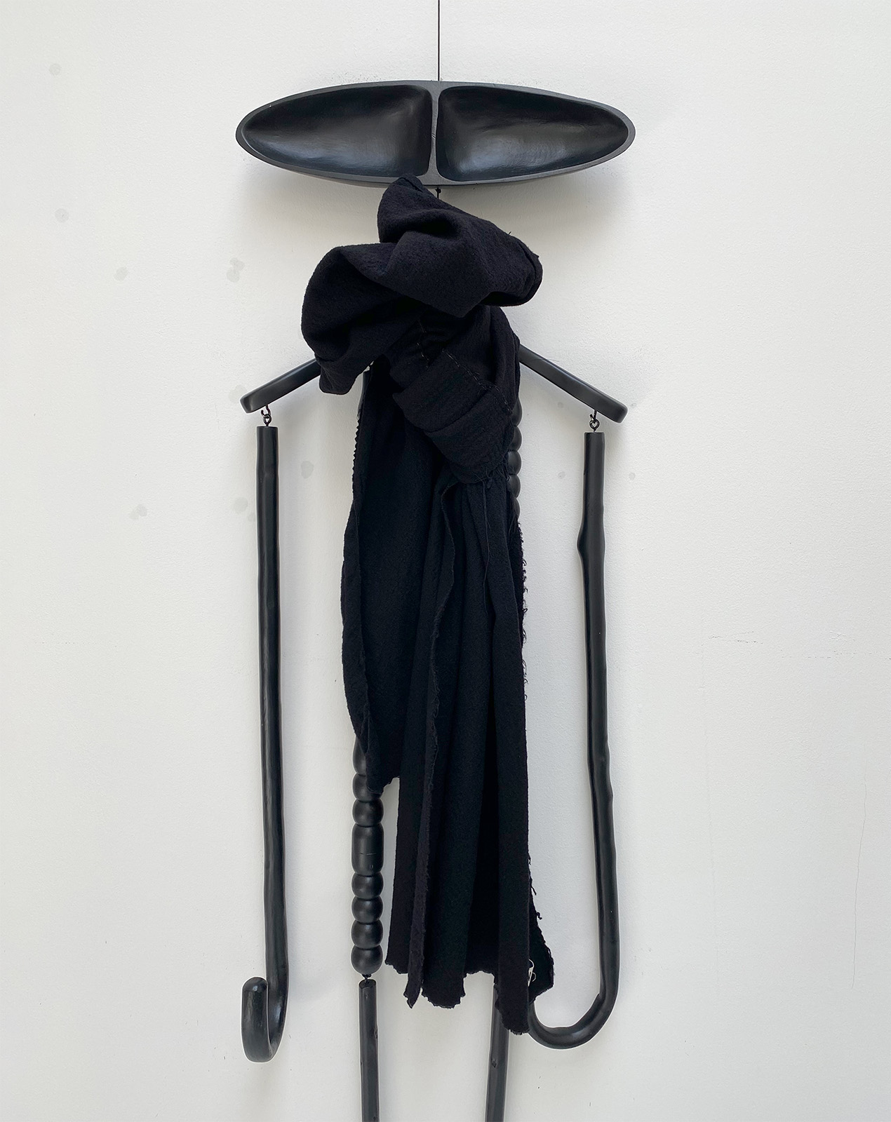oversized unisex black scarf made of boiled woolen fabric