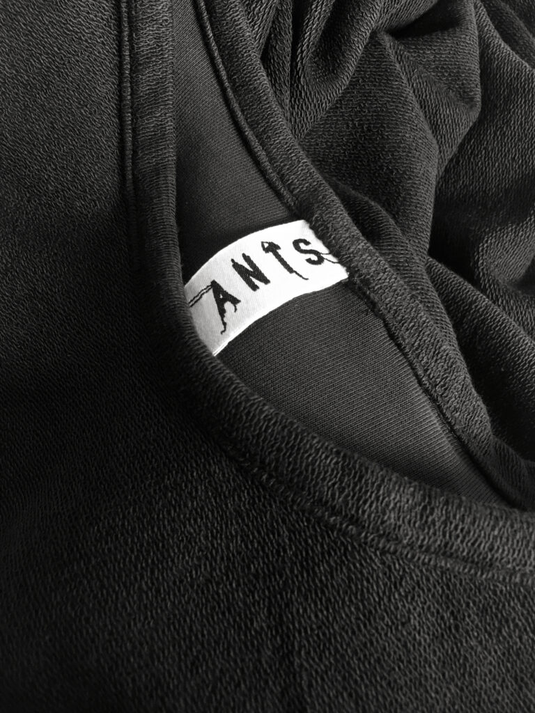 ANTS. SAKE sweatshirt close up neckline